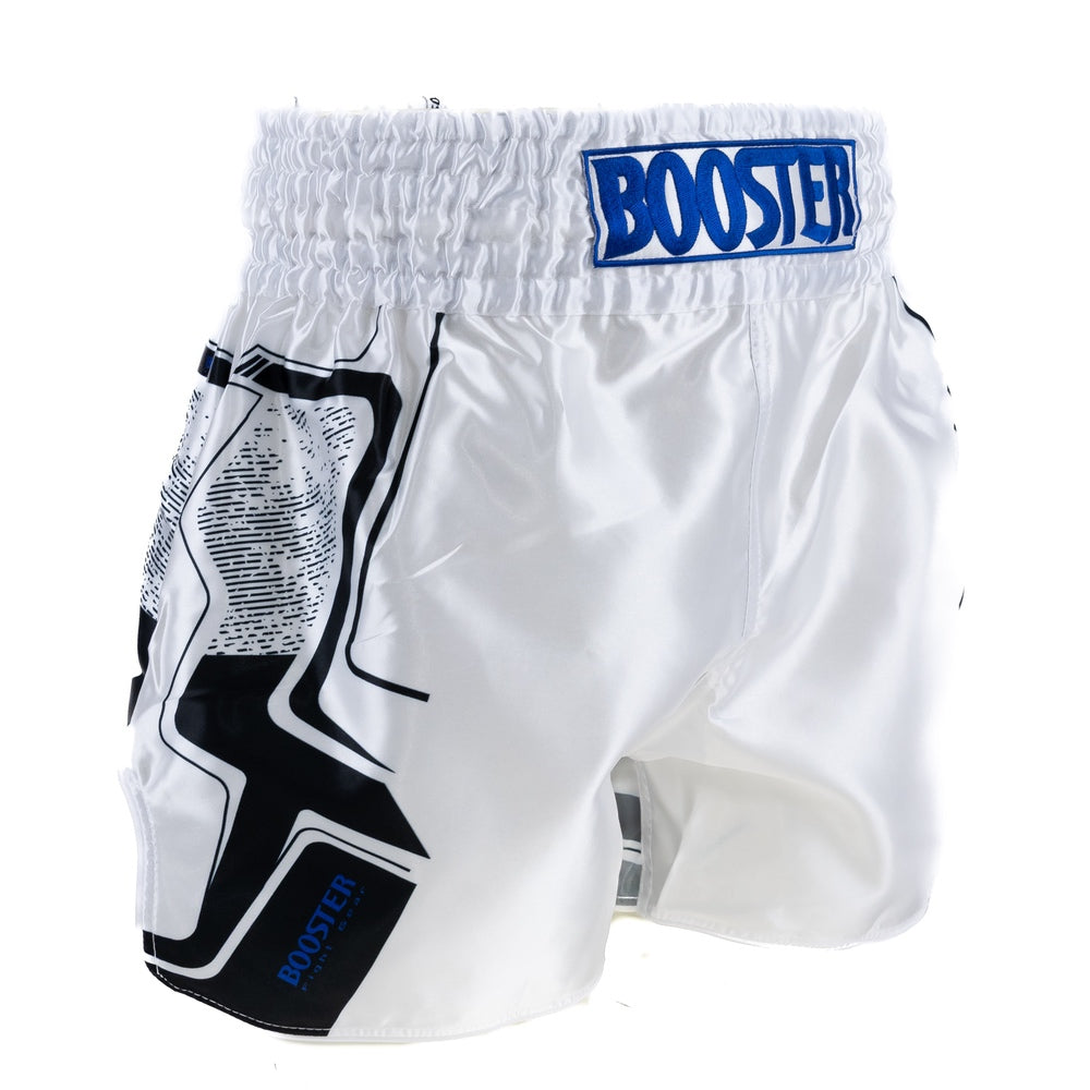 Short de kickboxing Booster Ignite blanc/bleu