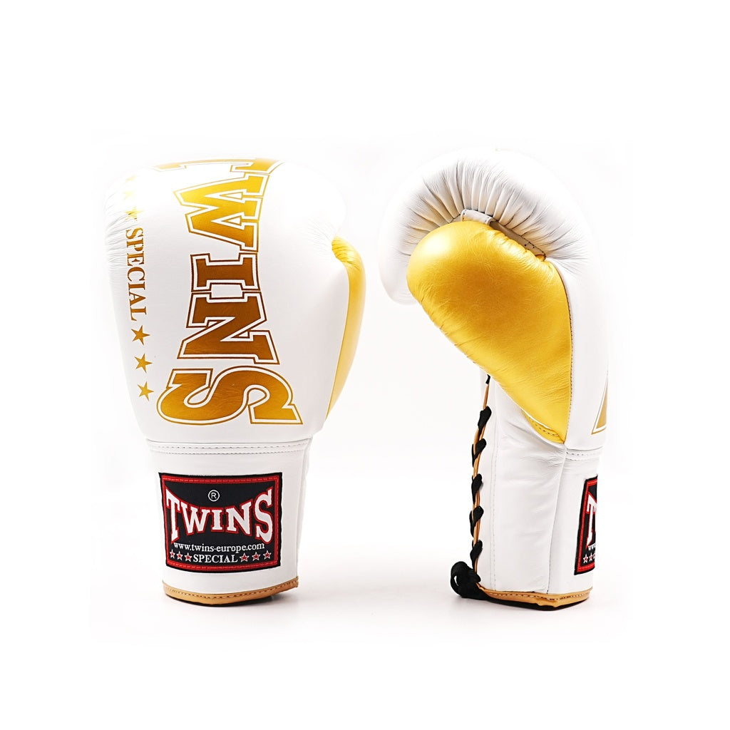 Gants de boxe Twins (Kick) BGLL8 à lacets blancs/or
