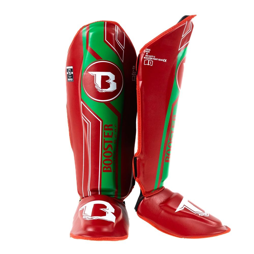 BOOSTER KICKBOXING SHIN GUARDS V9 MOROC - RED/GREEN